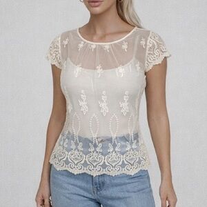 Embroidered Sheer Lace Top